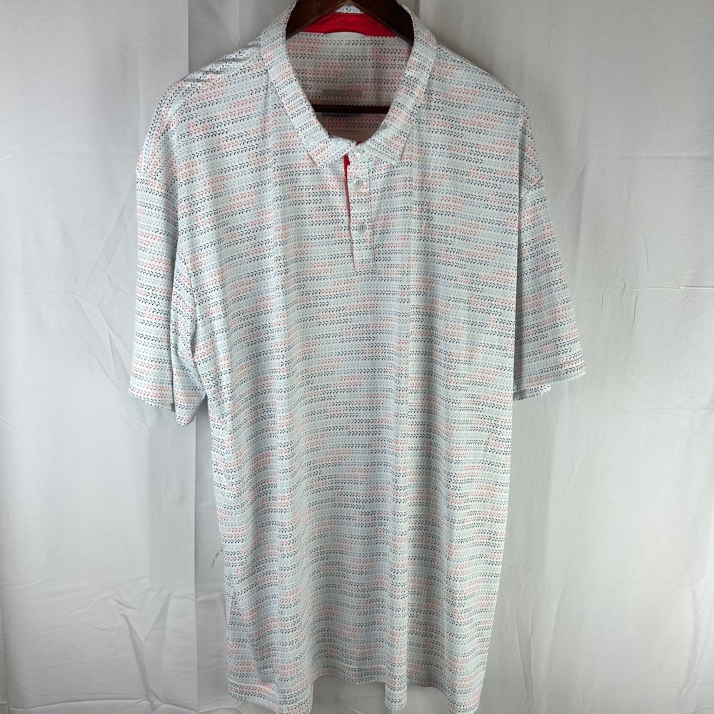 SWANNIES Mens 3XL White‎ Blue Red Geometric Print Short Sleeve Golf Polo Shirt